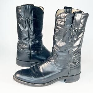 Justin Original Roper Black Leather Western Cowboy Boots Women 6
